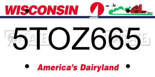 5TOZ665 Wisconsin License Plate