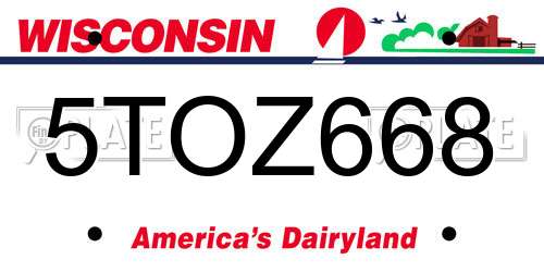 5TOZ668 Wisconsin License Plate