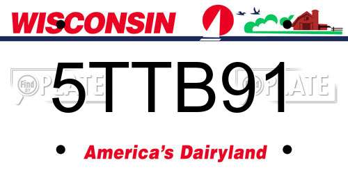 5TTB91 Wisconsin License Plate