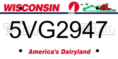 5VG2947 Wisconsin License Plate