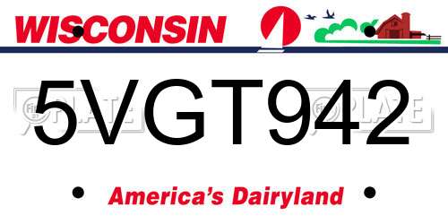 5VGT942 Wisconsin License Plate