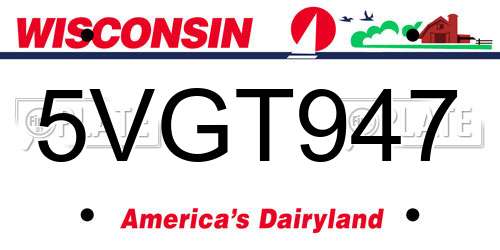 5VGT947 Wisconsin License Plate
