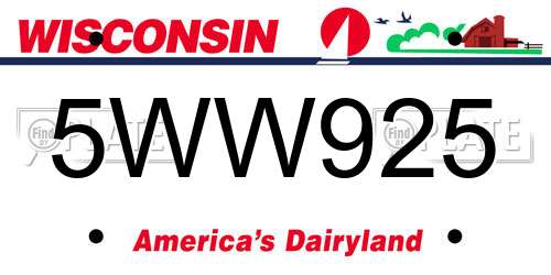 5WW925 Wisconsin License Plate