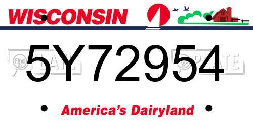 5Y72954 Wisconsin License Plate