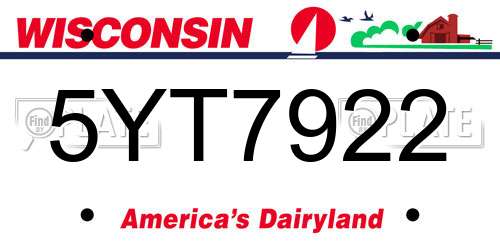 5YT7922 Wisconsin License Plate