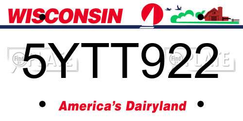 5YTT922 Wisconsin License Plate