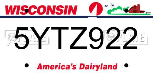 5YTZ922 Wisconsin License Plate