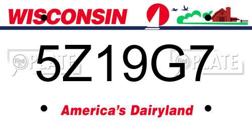 5Z19G7 Wisconsin License Plate