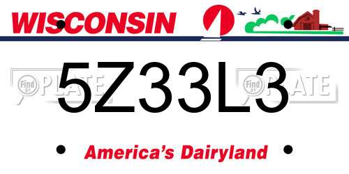 5Z33L3 Wisconsin License Plate