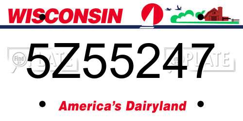 5Z55247 Wisconsin License Plate