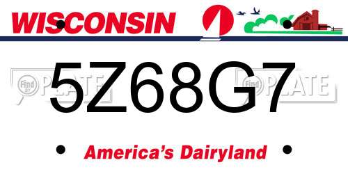 5Z68G7 Wisconsin License Plate