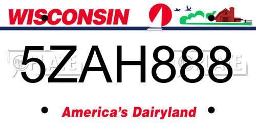 5ZAH888 Wisconsin License Plate