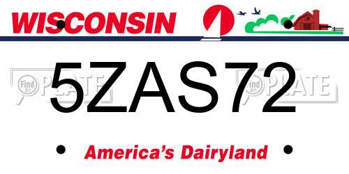 5ZAS72 Wisconsin License Plate