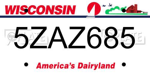 5ZAZ685 Wisconsin License Plate