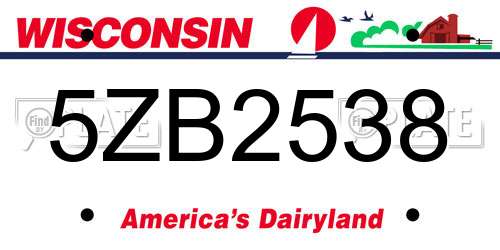 5ZB2538 Wisconsin License Plate
