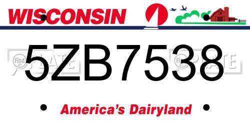 5ZB7538 Wisconsin License Plate