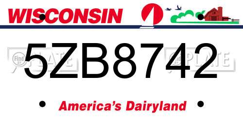 5ZB8742 Wisconsin License Plate