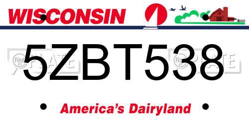 5ZBT538 Wisconsin License Plate