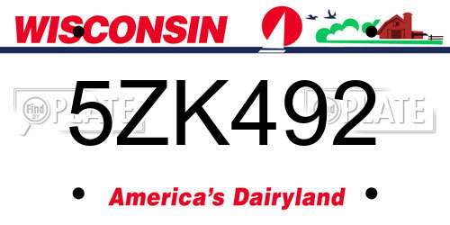 5ZK492 Wisconsin License Plate