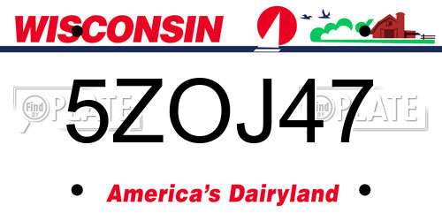 5ZOJ47 Wisconsin License Plate