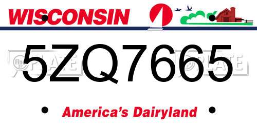 5ZQ7665 Wisconsin License Plate