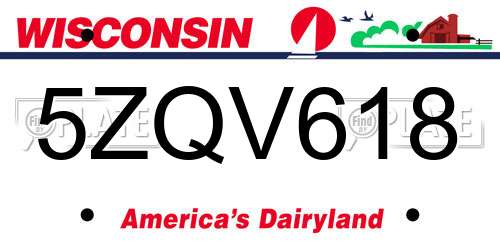 5ZQV618 Wisconsin License Plate