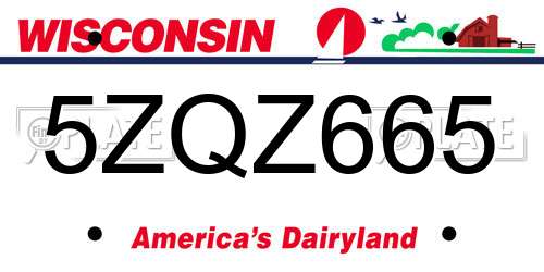 5ZQZ665 Wisconsin License Plate