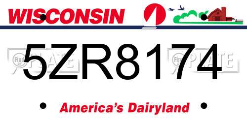 5ZR8174 Wisconsin License Plate