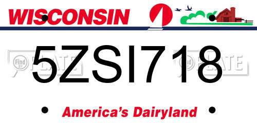 5ZSI718 Wisconsin License Plate