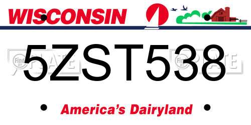 5ZST538 Wisconsin License Plate