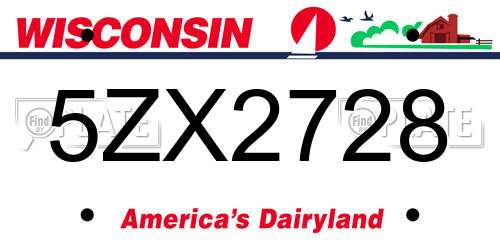 5ZX2728 Wisconsin License Plate