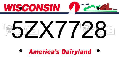 5ZX7728 Wisconsin License Plate