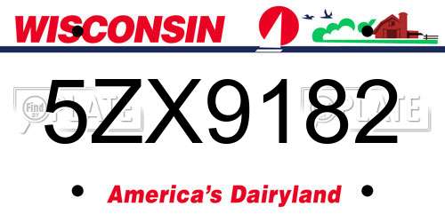 5ZX9182 Wisconsin License Plate