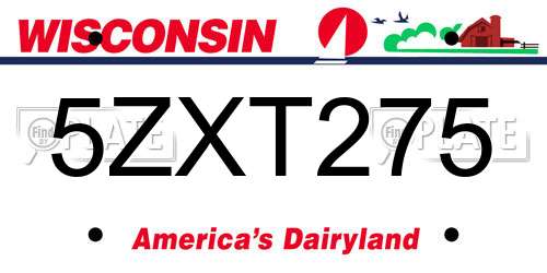 5ZXT275 Wisconsin License Plate