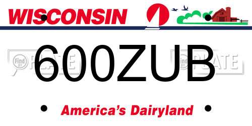 600ZUB Wisconsin License Plate