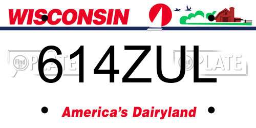 614ZUL Wisconsin License Plate