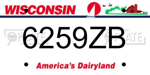6259ZB Wisconsin License Plate