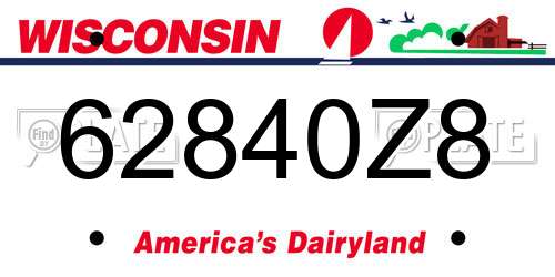 62840Z8 Wisconsin License Plate