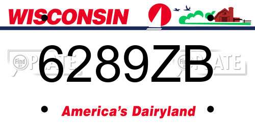 6289ZB Wisconsin License Plate