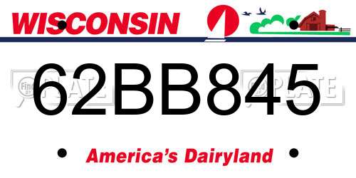62BB845 Wisconsin License Plate