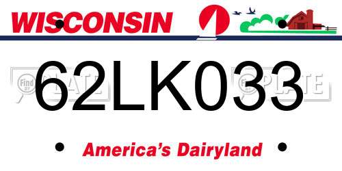 62LK033 Wisconsin License Plate