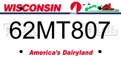 62MT807 Wisconsin License Plate