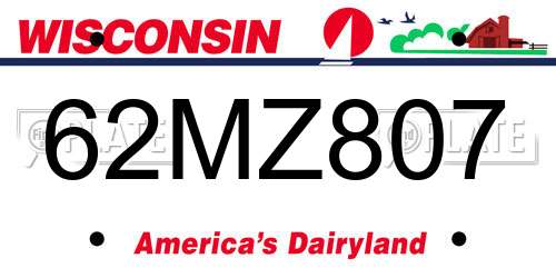 62MZ807 Wisconsin License Plate