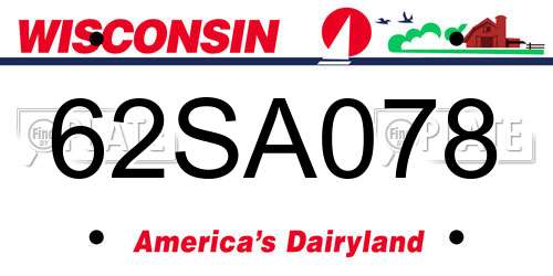 62SA078 Wisconsin License Plate