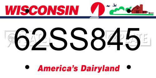 62SS845 Wisconsin License Plate