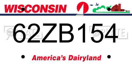 62ZB154 Wisconsin License Plate