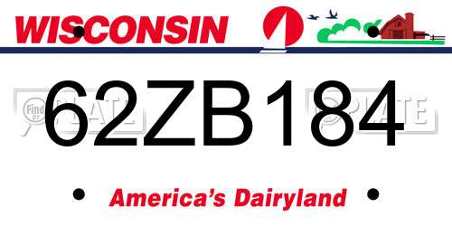 62ZB184 Wisconsin License Plate