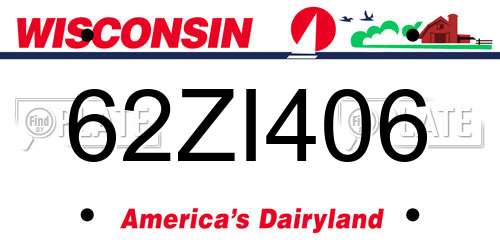 62ZI406 Wisconsin License Plate