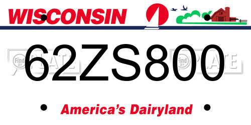62ZS800 Wisconsin License Plate