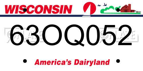 63OQ052 Wisconsin License Plate